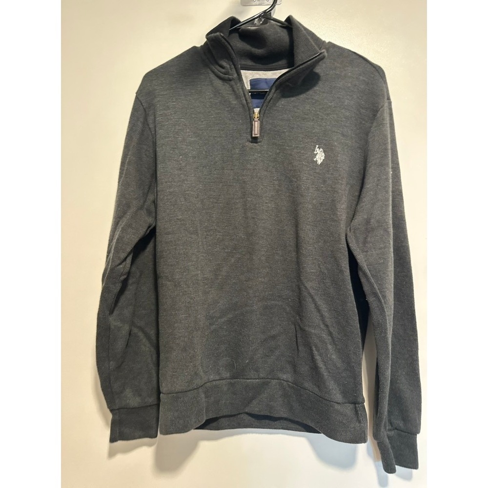 U.S. Polo Assn. Preppy Quarter Zip Pullover Sz:M Charcoal Gray Classic Knit